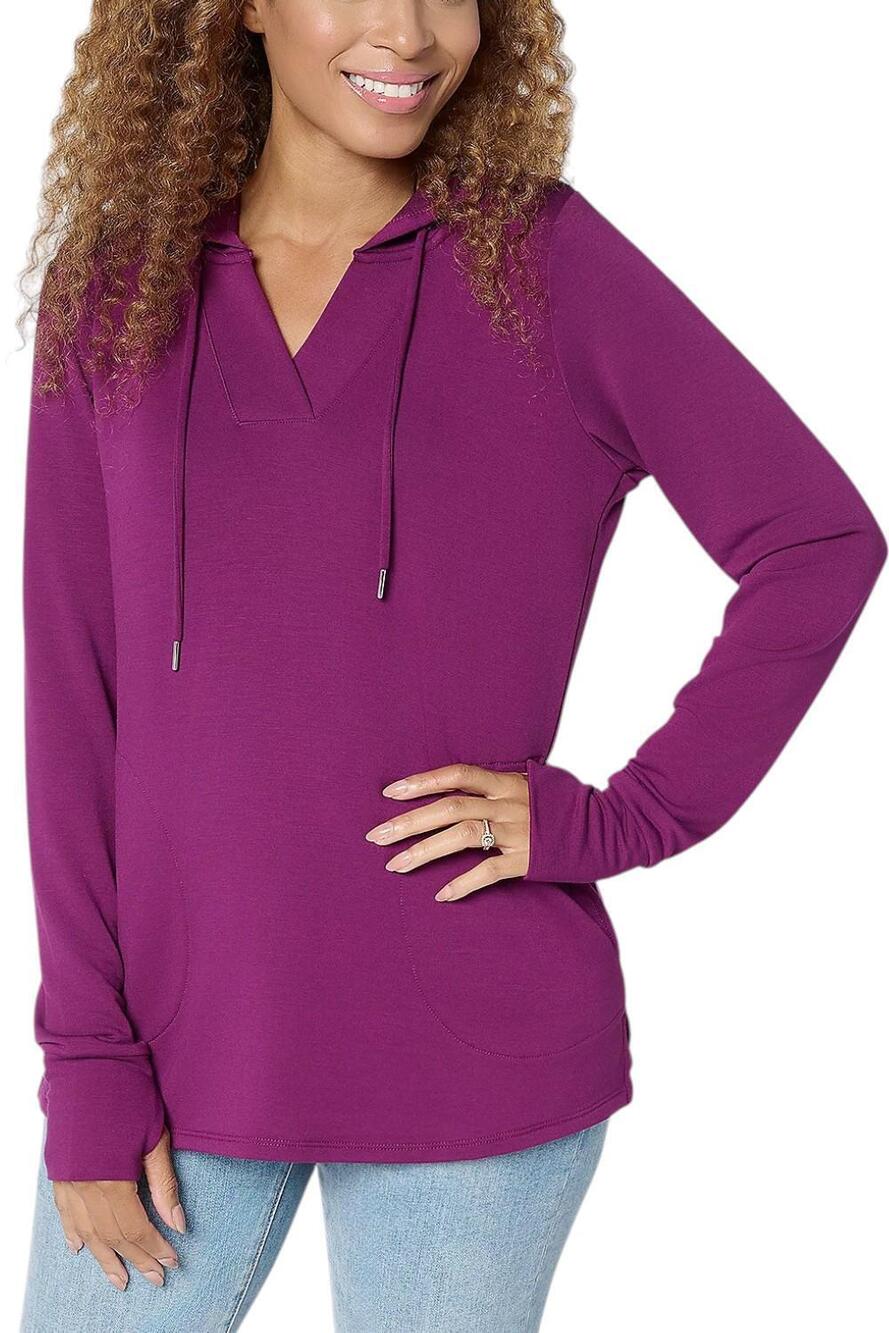 Brandis Dress Out Loud Women's Knit Split Neck Hoodie Plum Perfect - Regular